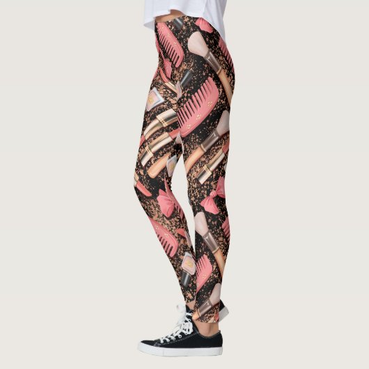Pink Makeup Cosmetics Pattern Glitter Leggings (Links)