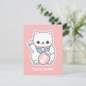 Pink Maneki Neko Birthday Party Kaart (Staand voorkant)