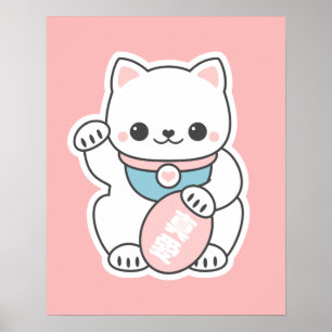 Pink Maneki Neko Poster