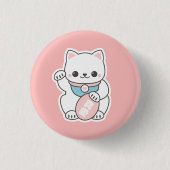 Pink Maneki Neko Ronde Button 3,2 Cm (Voorkant)