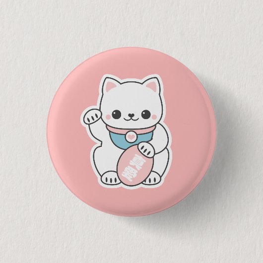 Pink Maneki Neko Ronde Button 3,2 Cm (Voorkant)