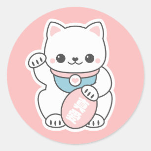 Pink Maneki Neko Ronde Sticker