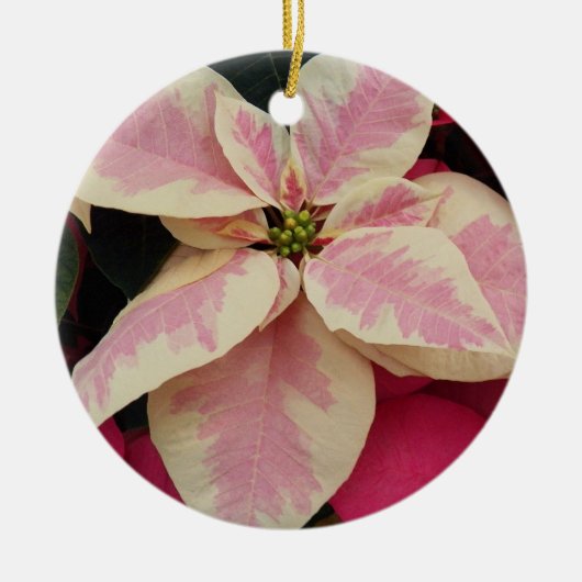 Pink Marble Poinsettia Floral Holiday Keramisch Ornament (Voorkant)