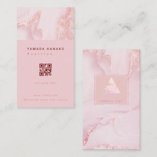 Pink marble QR business card Visitekaartje