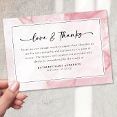 Pink Marble Script Sympathy Funeral Bedankkaart