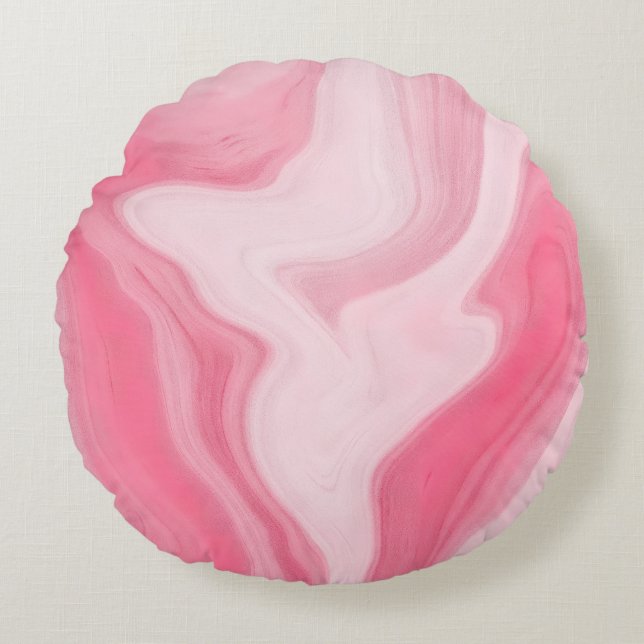 Pink Marble Swirl Pattern – Aesthetic Abstract  Rond Kussen (Voorkant)