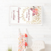 Pink Marsala Gold Glitter Bloemen Pensioen Spandoek (Insitu)