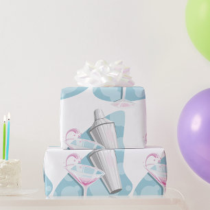 Pink Martini Cocktail en Zilveren Shaker Cadeaupapier
