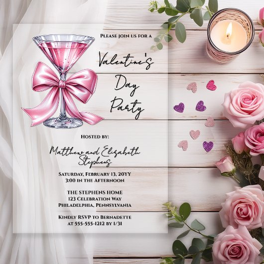 Pink Martini Coquette Bow Valantine's Day Party Acryl Uitnodigingen