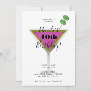 Pink Martini Olive Glam Cocktail Verjaardagsfeestj Kaart