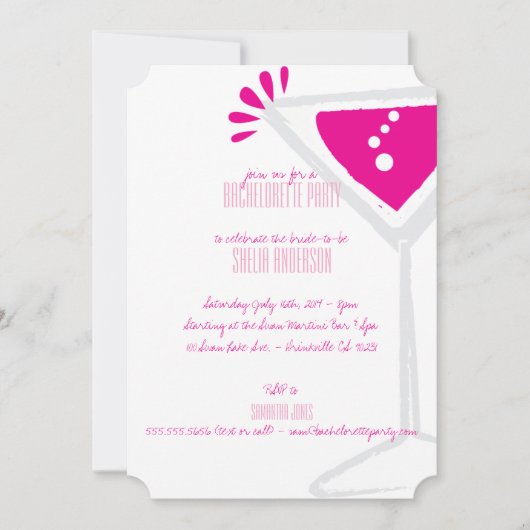 Pink Martini Verre Bachelorette Invitations (Devant)