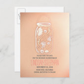 Pink Mason Jar Beach Wedding Bewaar de datum Aankondigingskaart (Voorkant / Achterkant)