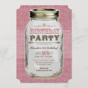 Pink Mason Jar Kijk Birthday Party Kaart