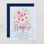 Pink Mauve BOHO Floral Feather Wedding Invitation (Voorkant / Achterkant)