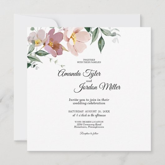 Pink Mauve Floral Square All One Weddenschap Kaart (Voorkant)