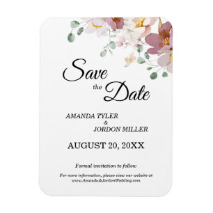 Pink Mauve Floral Wedding Save the Date Magneet