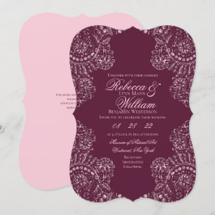 Pink Mauve Wine Lace Elegant Gothic Wedding Kaart