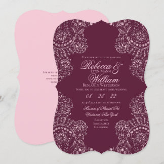 Pink Mauve Wine Lace Elegant Gothic Wedding Kaart