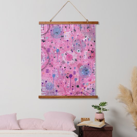 Pink Maximalist Abstract Art Hangend Wandkleed (Slaapkamer)