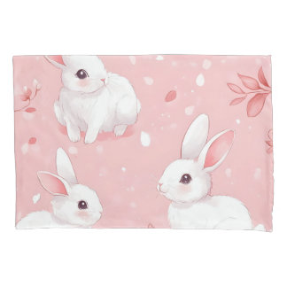 Pink Meadow Bunny Floral Garden Kussensloop