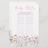 Pink Meadow Wildflowers ABCs Baby shower Game (Voorkant / Achterkant)