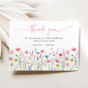 Pink Meadow Wildflowers Baby shower Bedankkaart