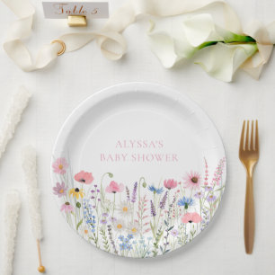Pink Meadow Wildflowers Baby shower Papieren Bordje