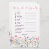 Pink Meadow Wildflowers Baby Word Scramble spel (Voorkant / Achterkant)