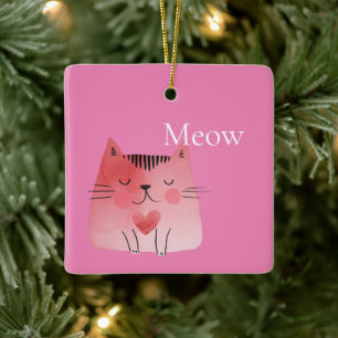 Pink Meow Cat Keramisch Ornament