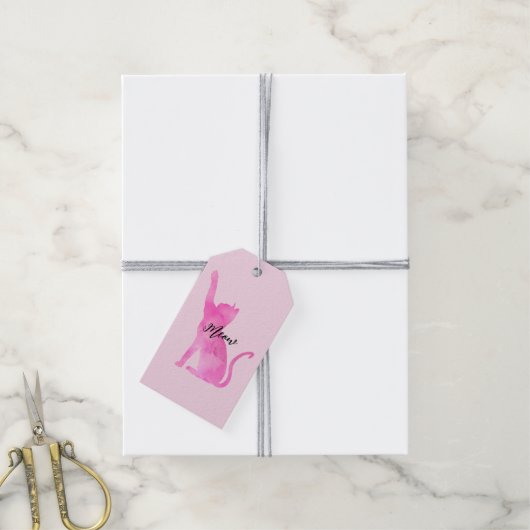 Pink Meow Kitty Kat Cadeaulabel (Met Touw)
