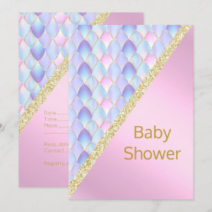  PINK Mermaid BABY SHOWER INVITATION Gold Kaart