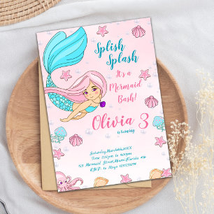 Pink Mermaid Birthday Invitations Kaart