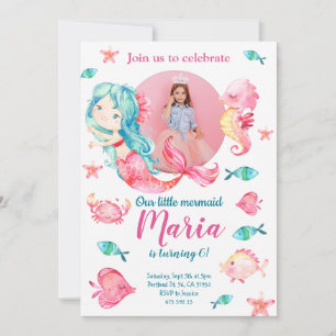 Pink Mermaid Invitation d'anniversaire de la fille