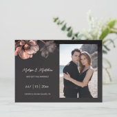 Pink Metallic Flowers Black Wedding Save The Date (Staand voorkant)