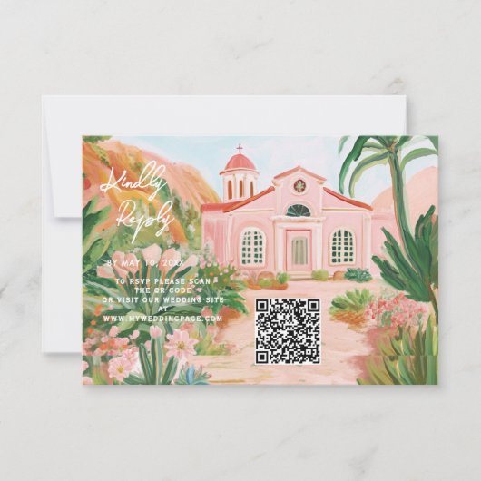 Pink Mexico Destination QR Code RSVP Kaartje (Voorkant)