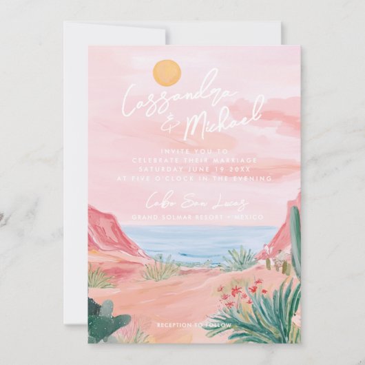 Pink Mexico Destination Wedding Kaart (Voorkant)