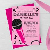 Pink Microphone Kids Birthday Invitation