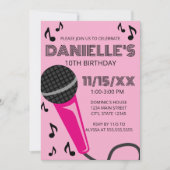 Pink Microphone Kids Birthday Invitation (Devant)