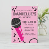 Pink Microphone Kids Birthday Invitation (Debout devant)