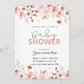 Pink mignon fleurs bébé invitation fille (Devant / Derrière)