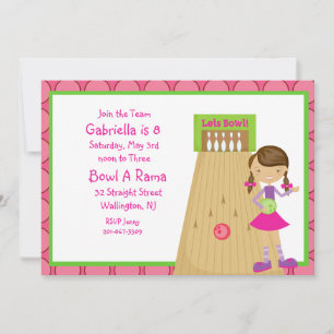 Pink, mignonne, Fille Bowling Party Invitation