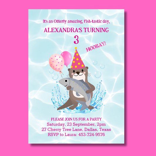 Pink mignonne Girl Sea Otter Invitation Anniversai