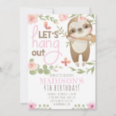 Pink mignonne Sloth Girl Anniversaire Invitation (Devant)