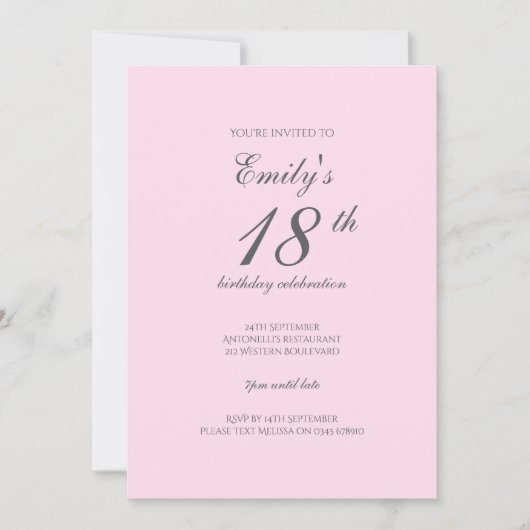 Pink Minimalist 18th Birthday Party Invitation (Devant)