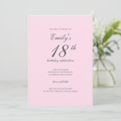 Pink Minimalist 18th Birthday Party Invitation (Debout devant)