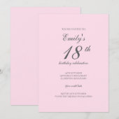Pink Minimalist 18th Birthday Party Invitation (Devant / Derrière)