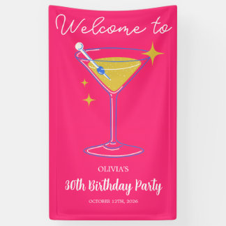 Pink Minimalist Girly 30th Birthday Sign Banner