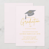 Pink Minimalist Photo Graduation Party Kaart (Voorkant / Achterkant)