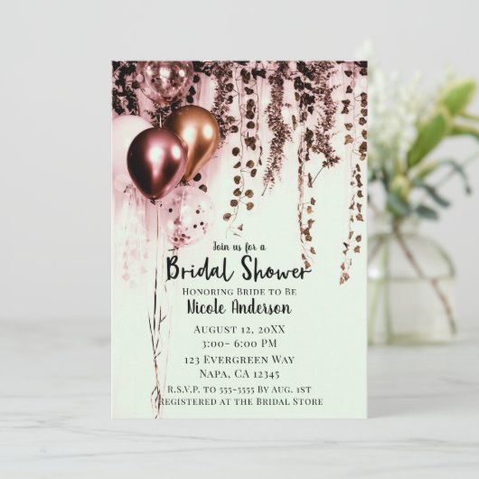 Pink Mink Roos Gold Lights Rustic Ivy Bridal Kaart (Staand voorkant)