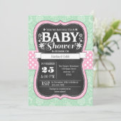 Pink Mint Chalkboard Floral Baby shower Invitation (Debout devant)